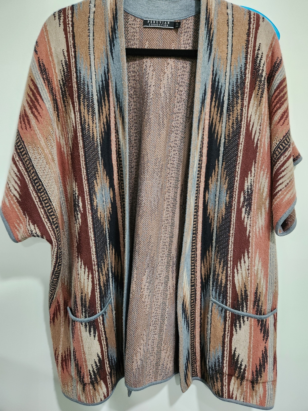 Peruvian Connection Multicolor Knit Jacket - Gray Collar, Peach Blend Body